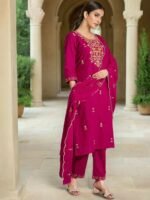 Zinora Heavy Roman Fabric Suit Set for Women – Embroidered Kurta with Chanderi Dupatta - Image 4