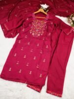 Zinora Heavy Roman Fabric Suit Set for Women – Embroidered Kurta with Chanderi Dupatta - Image 5