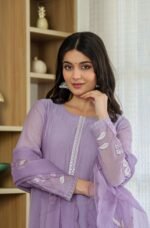 Zinora Chanderi Silk Suit Set for Women – Embroidered Festive Wear with Organza Dupatta - Image 5