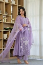 Zinora Chanderi Silk Suit Set for Women – Embroidered Festive Wear with Organza Dupatta - Image 6