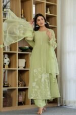 Zinora Chanderi Silk Suit Set for Women – Embroidered Festive Wear with Organza Dupatta