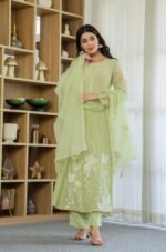 Zinora Chanderi Silk Suit Set for Women – Embroidered Festive Wear with Organza Dupatta - Image 3