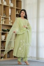 Zinora Chanderi Silk Suit Set for Women – Embroidered Festive Wear with Organza Dupatta - Image 2