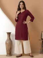 Zinora Women’s Roman Silk Tunic Top – Solid Casual Wear (Maroon) - Image 7