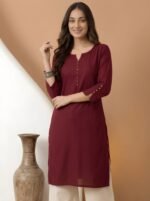 Zinora Women’s Roman Silk Tunic Top – Solid Casual Wear (Maroon) - Image 8