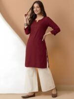 Zinora Women’s Roman Silk Tunic Top – Solid Casual Wear (Maroon) - Image 5