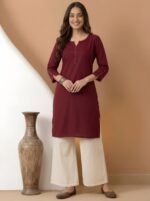 Zinora Women’s Roman Silk Tunic Top – Solid Casual Wear (Maroon) - Image 6