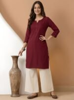 Zinora Women’s Roman Silk Tunic Top – Solid Casual Wear (Maroon) - Image 4