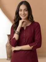 Zinora Women’s Roman Silk Tunic Top – Solid Casual Wear (Maroon) - Image 2