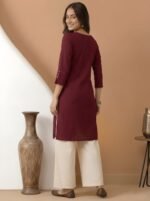 Zinora Women’s Roman Silk Tunic Top – Solid Casual Wear (Maroon) - Image 3