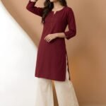 Zinora Women’s Roman Silk Tunic Top – Solid Casual Wear (Maroon)