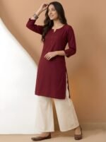 Zinora Women’s Roman Silk Tunic Top – Solid Casual Wear (Maroon)